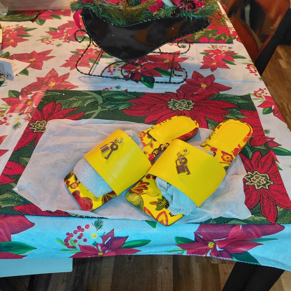 Yellow Floral Slide Sandals